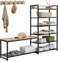 6-Tier Coat Rack Shoe Bench Set, Entryway Bench with 6 Hooks Coat Rack, Hall Tree and Shoe Storage for Entryway, Hallway, Garage, Bedroom (Vintage Oak)
