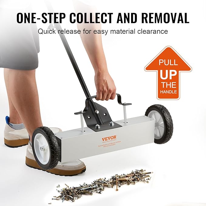 VEVOR 45Lbs Rolling Magnetic Sweeper with Wheels, Push-Type Magnetic Pick Up Sweeper, 18-inch Large Magnet Pickup Lawn Sweeper, Magnet with Telescoping Handle, Easy Cleanup of Workshop Garage Yard
