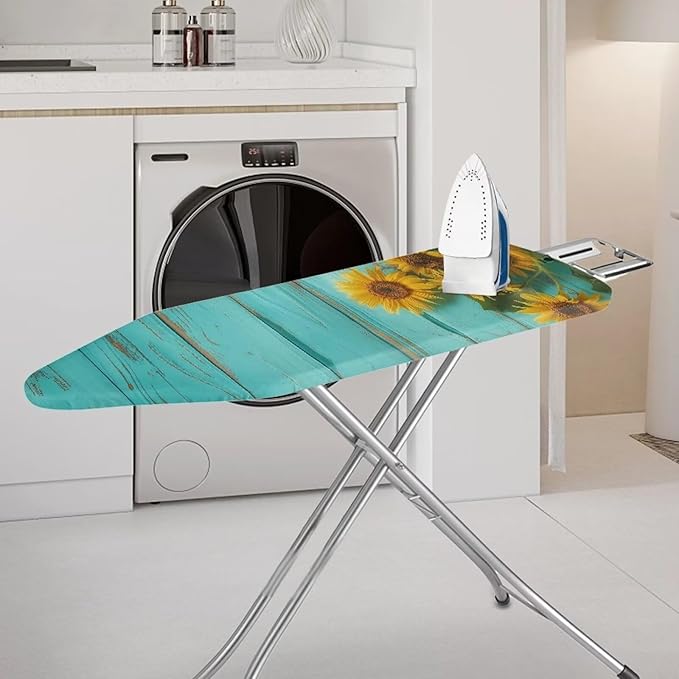 Wooden Sunflower Ironing Board Cover and Pad, Resist Scorching and Staining, 15x54 Heavy Duty Iron Pad Covers Standard Boards with Elastic Edges,