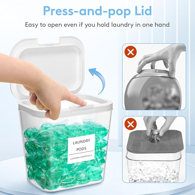 Lifewit Laundry Pods Container with Pop-up Lid, Laundry Room Organization, Dryer Sheet Holder for Washing Powder Scent Booster Beads, 2700 ml/0.72gal,3 Pcs