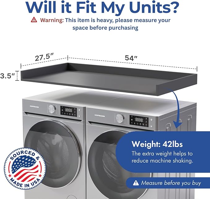 OfficeSimpli Washer Dryer Countertop, Made in USA, Non-Slip Pads, Laundry Room Wood Topper, Washer Dryer Cover for Top, Laundry Countertop, Laminate Finish (Slate Grey, Standard (27.5" x 54"))
