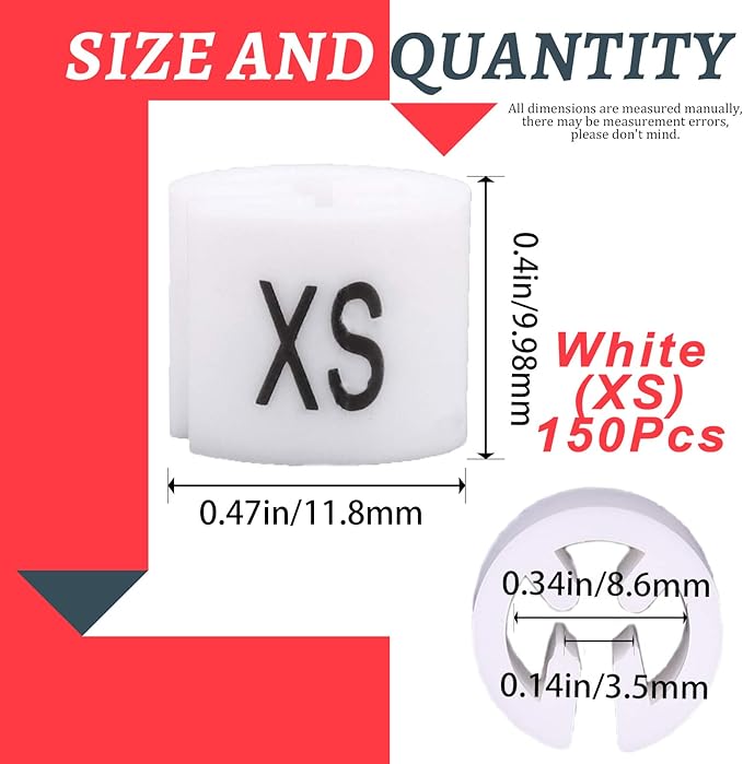 Swpeet 150Pcs White【 Sizes XS 】 Plastic Clothes Hanger Size Markers Color-Coding Hanger Sizes Hangers Tags Marker Garment Size for Wire Hangers Clothing Hangers with Storage Box