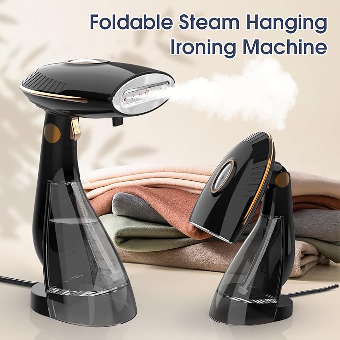 Handheld Steam Iron, 1500W Steam Iron with 6.5oz/108ml Adjustable Water Bottle, Vertical/Horizontal Steam and Ironing, Lightweight, Auto Shutoff, Black, DJ-1009 (Black - Steamer for Clothes)