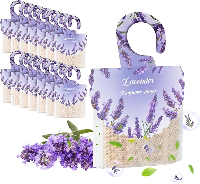 18 Pack Lavender Scented Sachet Bags for Drawer and Closet - Air Fresheners for Closet, Long-Lasting Hanging Fragrance Sachet for Wardrobes, Cars, Storage, Deodorizer Smell Goods for House