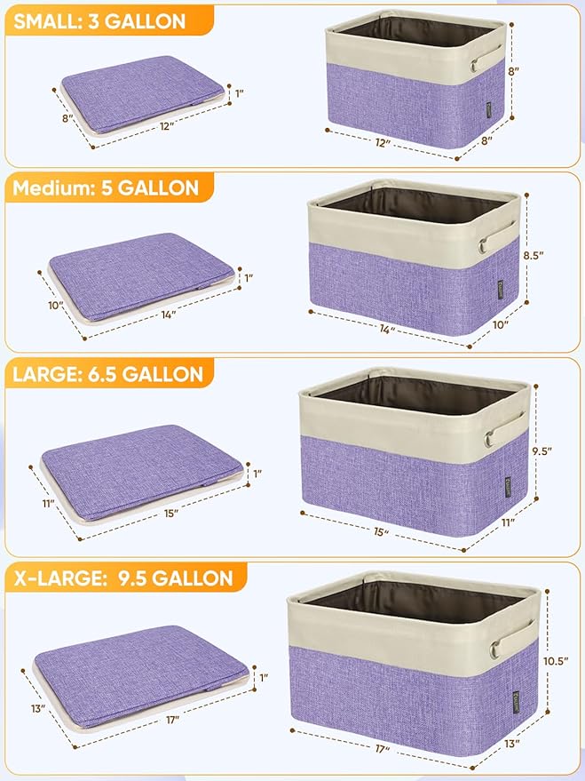 BALEINE 1 Pack Fabric Storage Bins for Shelves, Linen Storage Baskets for Organizing, Decorative Closet Bins for Clothes, Home (Lavender, 17''x13''x10.5'')
