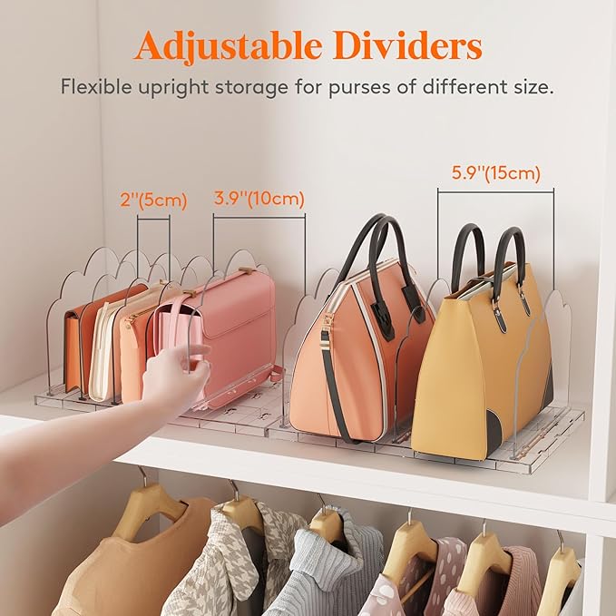 Lifewit Purse Organizer for Closet, Clear Handbags Storage Organizer, Adjustable Clutch Purse Storage Organizer Holder for Closet, 2 Pack Bookshelf Dividers for Sweater in Bedroom 35 x 24 cm/14 × 9.5"