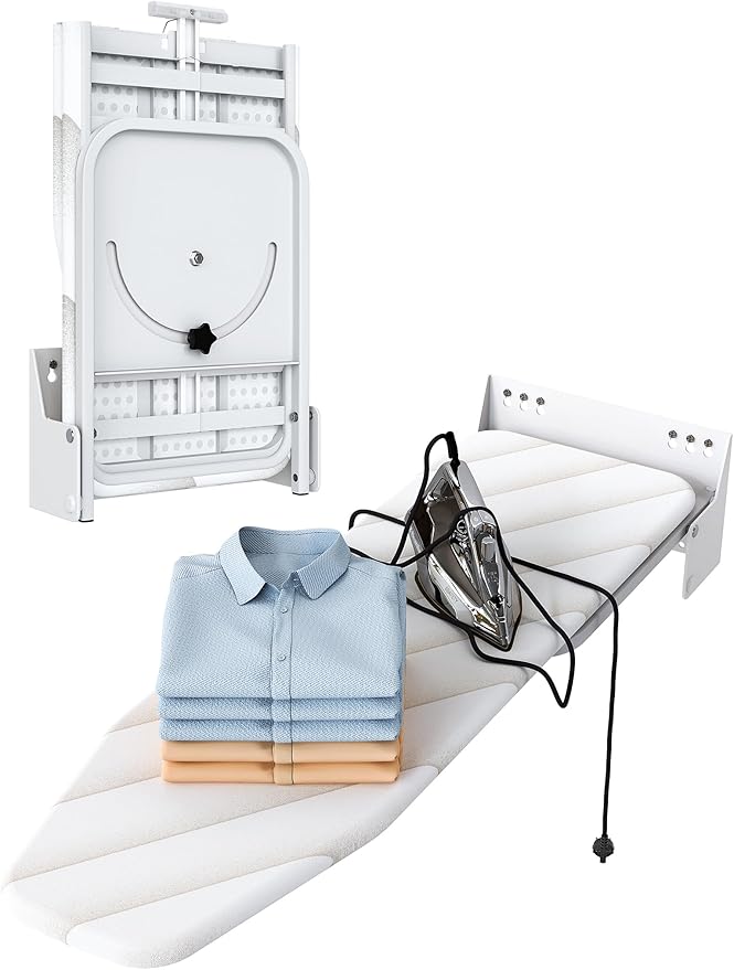 Nisorpa Wall Mounted Ironing Board 37.9" x 11.8" Fold Away 180° Swivel Iron Board with Heat Resistant Cover in Wall Ironing Board Space Saving for Home Laundry Room