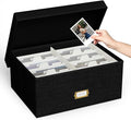 Decorative Photo Storage Box - Linen Photo Box Organizer with Dividers, Fits Holds Up to 1700 Pictures and 5x7 Photos, Memory Keepsake Organizer for Photos, Scrapbook Supplies, Cards, Stamps (Black)
