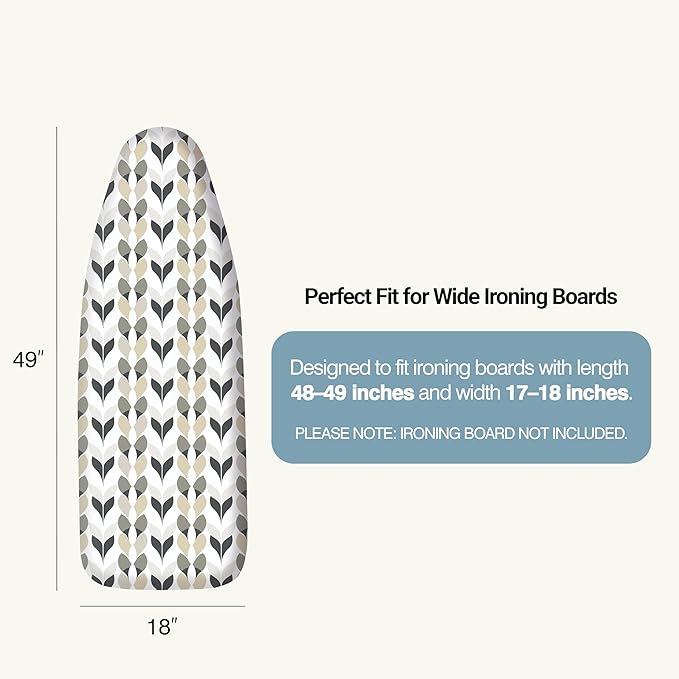 Ironing Board Cover and Pad 18"x49" Extra Thick Natural Cotton, Scorch and Stain Resistant Iron Board Cover, Wide Ironing Board Cover with Fasteners Heavy Duty Heatproof Elastic Edge Foliage