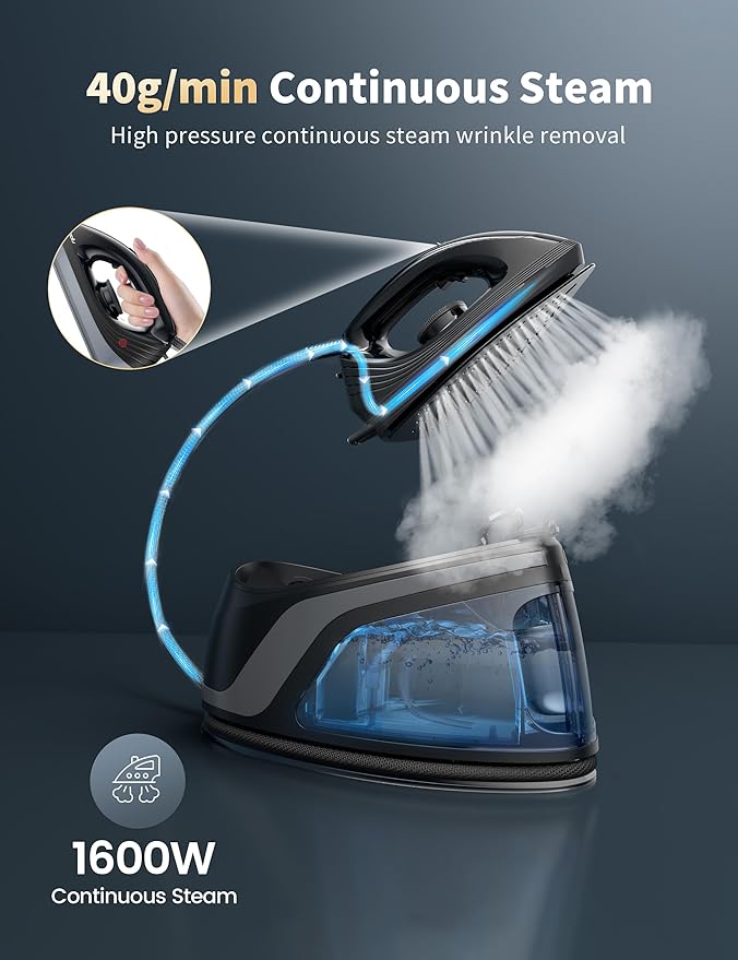 Sundu Steamer Iron,1600W Steam Station Professional Steam For Clothes with 44 oz Tank, 400 microsteam holes, Built-In Pump, Ceramic baseplate,Iron Lock For Easy Carry