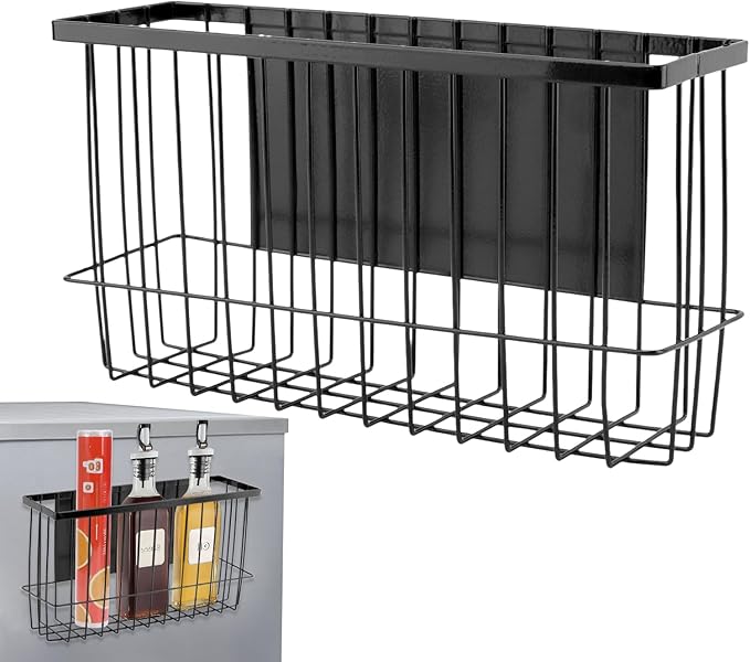 Magnetic Fridge Organizer Basket - 11lb Capacity, Tool-Free Setup, Removable Storage for Spices/Foil/Wrap | Kitchen/Office/Locker