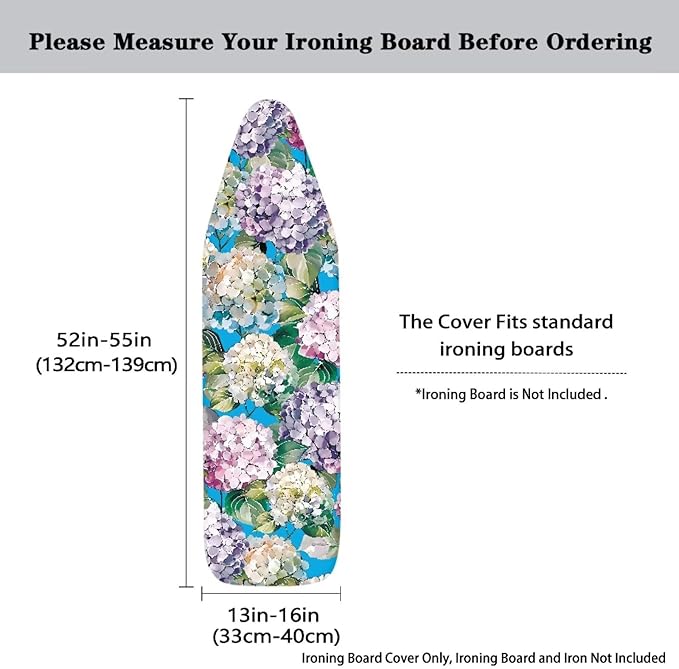Hydrangea Ironing Board Cover Non Stick Scorch Ironing Board Cover and Pad Standard Size 15x54 Inch Scorch Resistant Pressing Cloth for Iron