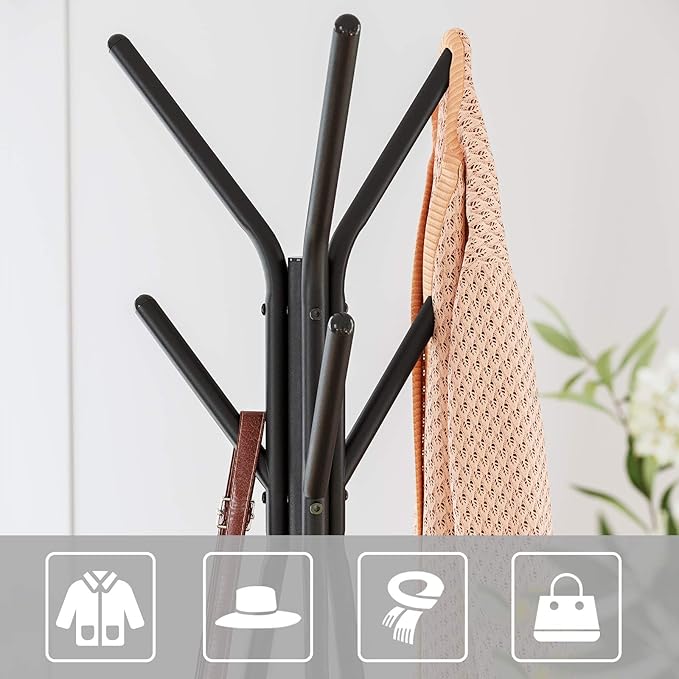 VASAGLE Coat Rack Freestanding, Coat Hanger Stand, Hall Tree with 2 Shelves, for Clothes, Hat, Bag, Industrial Style, Rustic Brown and Black URCR16BX