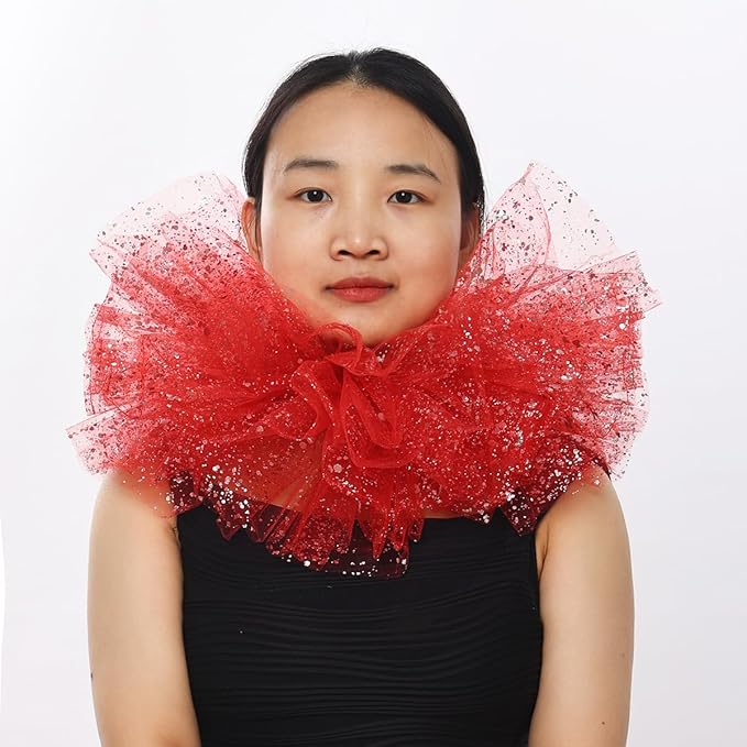 BLESSUME Victorian Retro Mesh Neck Ruff Ruffle Collar Layered Clown Neck Collar