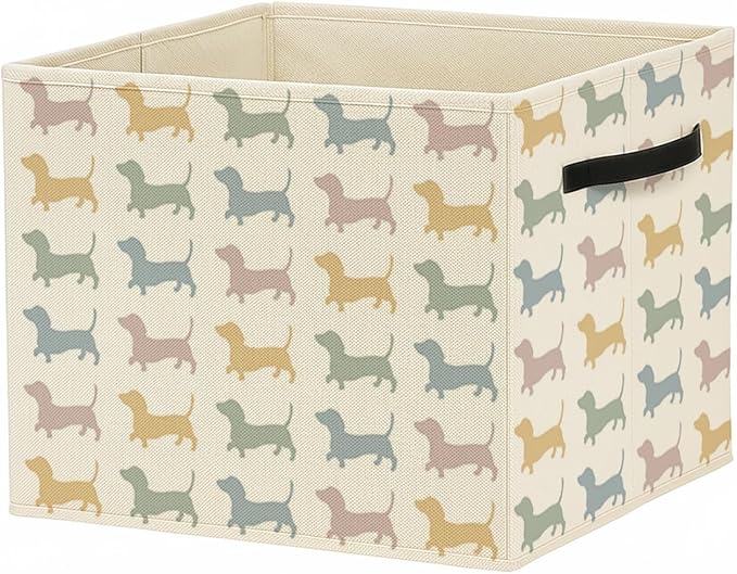 Colorful Dachshund Dog Storage Bin Box with Handles, Weiner Dog Dachshund Gifts Foldable Baskets Organizer for Bedroom Bathroom Kids Room Clothes Toys Books, Toybox for Boys Girls