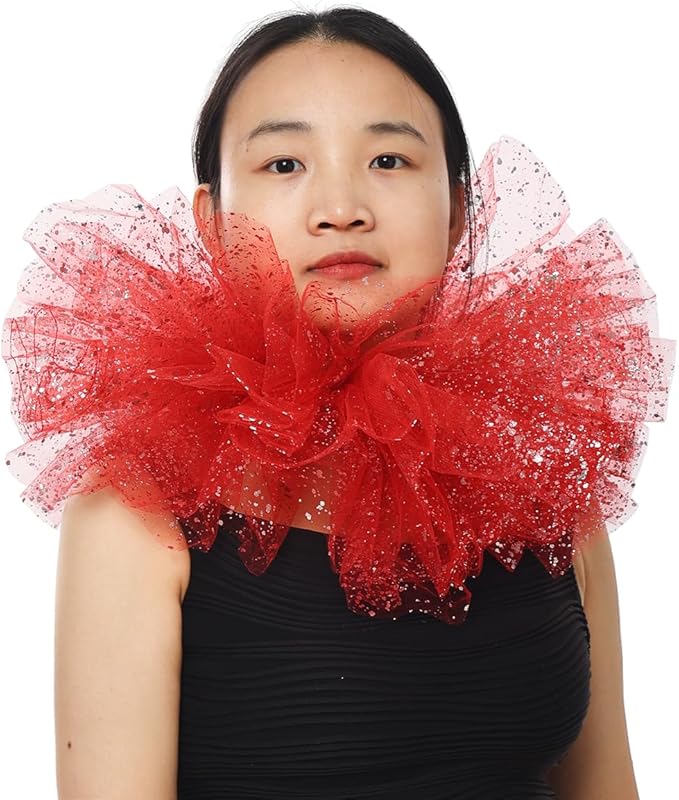 BLESSUME Victorian Retro Mesh Neck Ruff Ruffle Collar Layered Clown Neck Collar