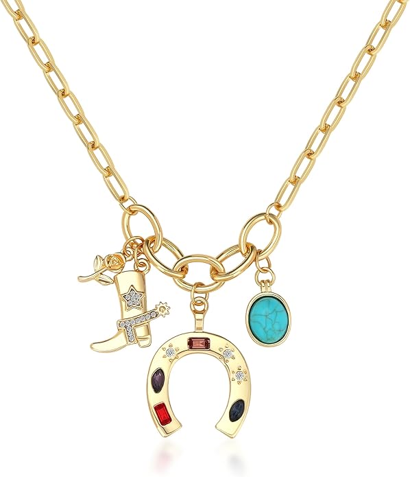 Chunky Gold Necklace for Women Gold Evil Eye Cowboy Pendant Necklace Dainty Paperclip Chain Vintage Luck Amulet Choker Necklaces Celestial Jewelry Gift