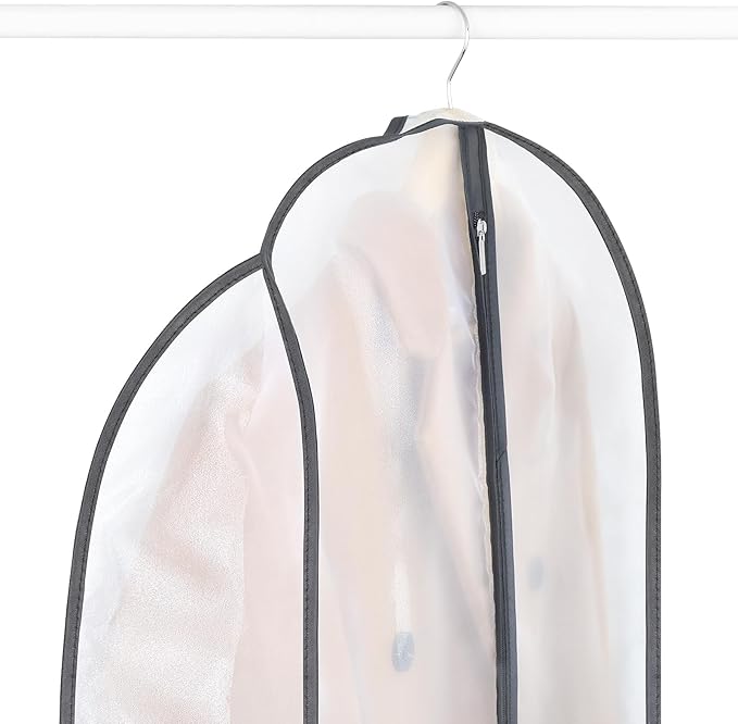Zilink Breathable Fur Coat Storage Bags 60" Dress Bags for Gowns Long Dust Covers for Hanging Clothes with 7" Gussted Wrinkle Free for Leather Jacket Fur Coat Puffy Dress Storage, Set of 2