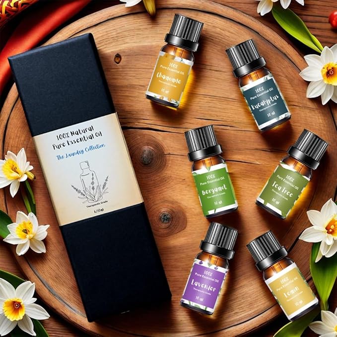 Essential Oils for Laundry, Diffusers, Dryer Balls, Candles, Soaps – 6 Most Popular 100% Pure Therapeutic Grade Aromatherapy Oils, Lavender, Tea Tree, Eucalyptus, Bergamot, Lemon, Chamomile
