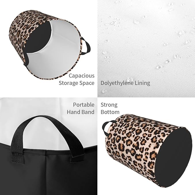 Cheetah Print Round Laundry Hamper Leopard Animal Skin Storage Basket Toys Clothes Organizer Bin For Home Bathroom Bedroom Dorm Nursery, 38l
