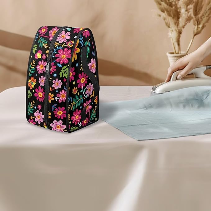 Abstract Daisy Flower Print Steam Iron Case Steamer Storage Bag Portable Travel Iron Carrier Bag with Handle Lightweight Iron Accessories, Case Only