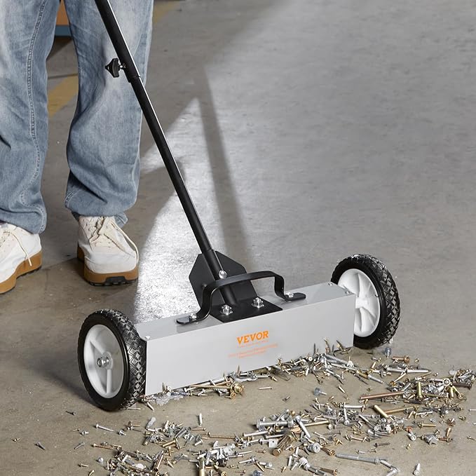 VEVOR 45Lbs Rolling Magnetic Sweeper with Wheels, Push-Type Magnetic Pick Up Sweeper, 18-inch Large Magnet Pickup Lawn Sweeper, Magnet with Telescoping Handle, Easy Cleanup of Workshop Garage Yard