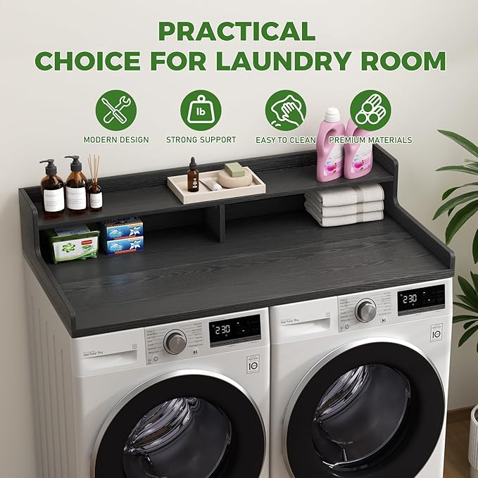 VOPEAK Washer and Dryer Countertop with Shelf, 2-Tier Washer Dryer Topper, 54" x 27.5" Spacious Laundry Countertop, Washing Machine Topper for Laundry Room Organization and Folding Clothes, Black