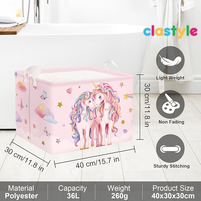 Clastyle Cute Unicorn Laundry Basket Cloud Kids Clothes Book Storage Basket Gift Toy Box for Bedroom Decor,Hearts,40x30x30 cm