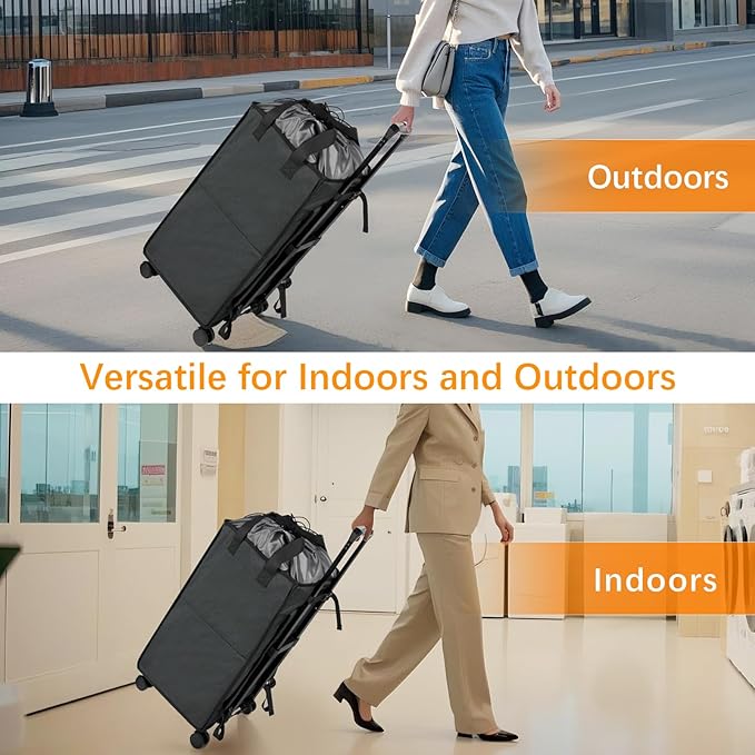 Bukere Extra Large 3 in 1 Rolling Laundry Backpack Bag with Wheels, 90L Freestanding Laundry Basket, Collapsible Laundry Hamper with Removable Wheeled Cart for College Dorm Apartment Laundry Room