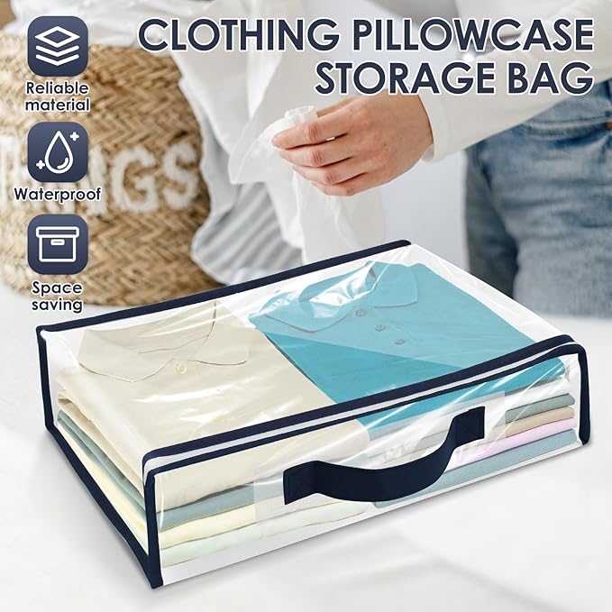 6 Packs Clear PVC Organizing Bags with Zipper Storage Bags Waterproof Dustproof Blankets Bed Sheet Storage Bag 15.7x11.8x3.9 Inch with Handle