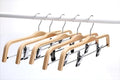 Light Bamboo Hangers, Sturdy Wood Pants Hangers, Wooden Clothes Hangers with Polished Hooks and Clips, 5-Pack