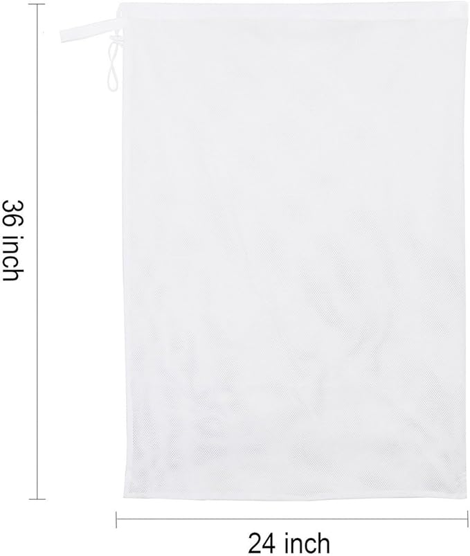 Mesh Laundry Bag With Drawstring For Delicates, Washing Machine,Traveling,College,Dirty Clothes/Net Big Size Heavy Duty Reusable Door Foldable/Garment White 2 Pack