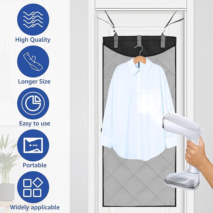 Over-The-Door Steamer Pad with Heat-Resistant Glove, Portable Vertical Ironing & Pressing Board, Ideal for Home & Travel Use, 45.27x18.89in, Convenient & Space-Saving Clothes Steamer