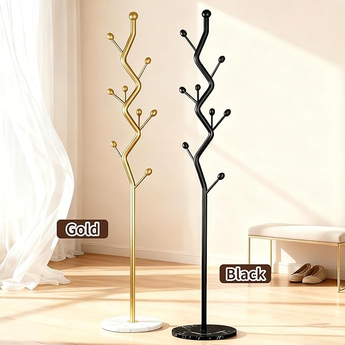 68.9 Inch Tall Modern coat Rack,Black Freestanding coat Rack Tree,Heavy-Duty Metal Coat Rack Stand with Sturdy Marble Base for Entryway,Hallway,Bedroom,Holds Coats Hats Bags Scarves