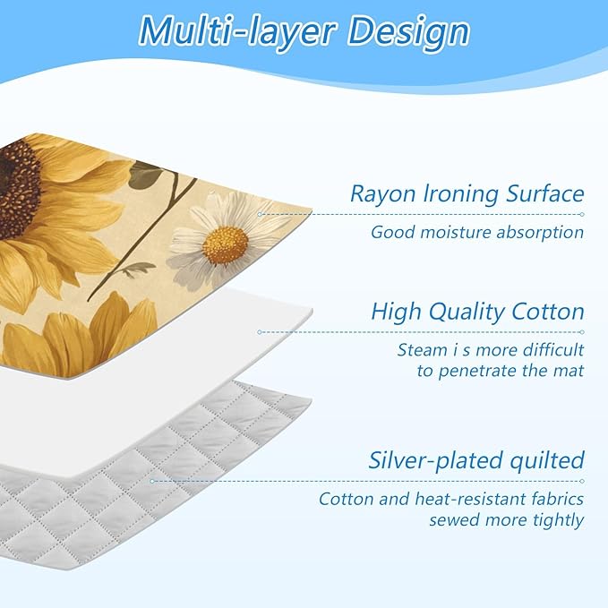Ironing Mat Pad for Table Portable Travel Iron Blanket Ironing Board Covers Pressing Mat Heat Press Pads 27.6x47.2 Inches Beige Sunflowers and Daisy Bees32