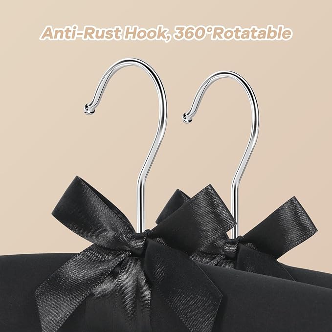Elegant Padded Hangers for Women Clothing - Fabric Padded Clothes Hangers - No Bump Black Closet Hanger for Sweater, Coat, Suit, Dress - Pack of 10