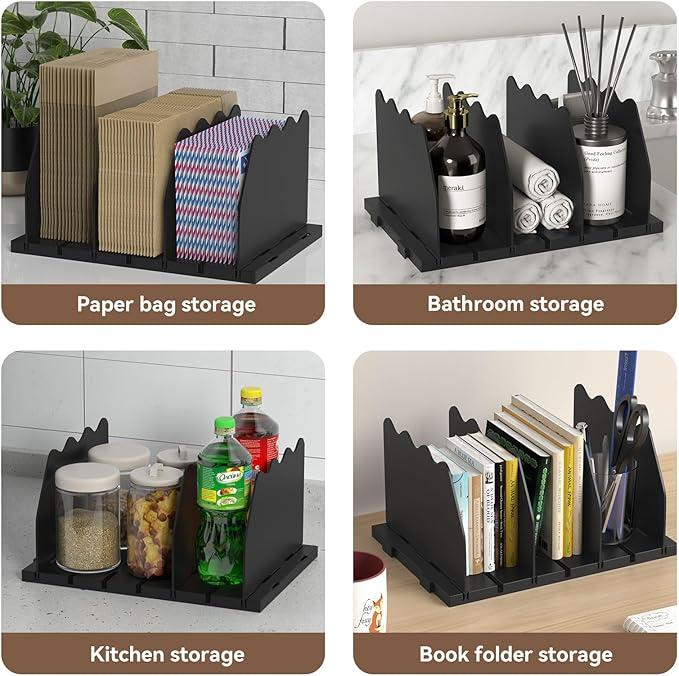 SOYO Adjustable Clear Purse Organizers for Closet, Acrylic Shelf Divider for Bag and Purse Storage, Clear Pocketbook and Handbag Organizer, Bookshelf Separator Organizers for House, Office Use, Black
