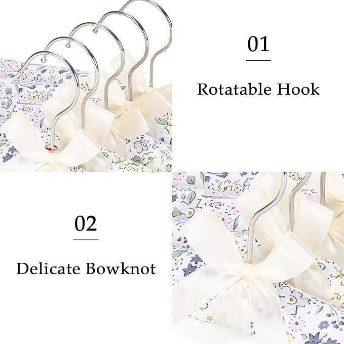 NEOVIVA Padded Hangers for Women Clothing, Floral Padded Clothes Hangers for Women, No Shoulder Bump Hangers for Adult, Padded Clothes Hangers for Women Sweaters, Dresses, Suits (Pack of 5)