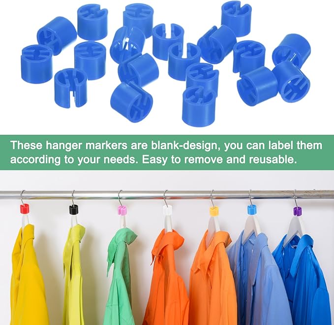 100-Pack Clothes Hanger Markers Blank, Plastic Garment Color Coded Size Clips Fit 3.5mm Rod for Clothing/Wire Hangers, Colored Coding Marker [Dark Blue]