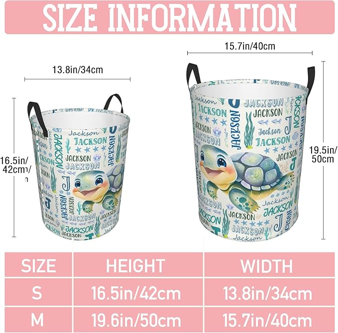 Sea Turtle Laundry Basket,Custom Laundry Hamper with Name,Personalized Sea Turtle Gifts for Boys Girls,Customize Collapsible Laundry Basket for Bedroom Bathroom,M-19.5"X 15.7"