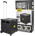dbest products Quik Cart Pro Wheeled Rolling Crate Teacher Utility with seat Heavy Duty Collapsible Basket with Handle, Aluminum, Black
