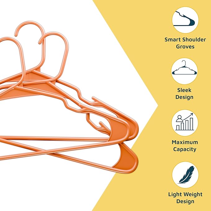 Lifemaster Plastic Clothes Hangers – Heavy Duty Hanger Set, for Organizing Clothes, Dresses, and Coat, Holds Up to 5 lbs, Space-Saving Hangers with Non-Slip Shoulder Grooves, Pack of 20, Orange