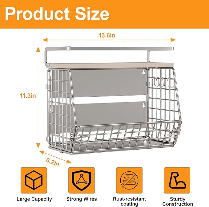 Fruit Basket 2 IN 1 Magnetic & Hanging Wall Produce Basket with Spice Rack for Potato and Onion Storage for Pantry,Kitchen Countertop and Fridge Organizer,2 PCS