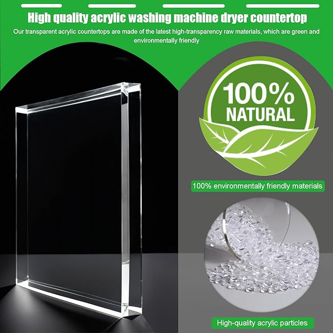 Washer Dryer Countertop, Acrylic Single Laundry Countertop, 27.5″ W*27.5″ D*3.1″ H, Laundry Topper for Washer and Dryer with Non-Slip Mat for One Unit Only Washer or Dryer (Transparent)