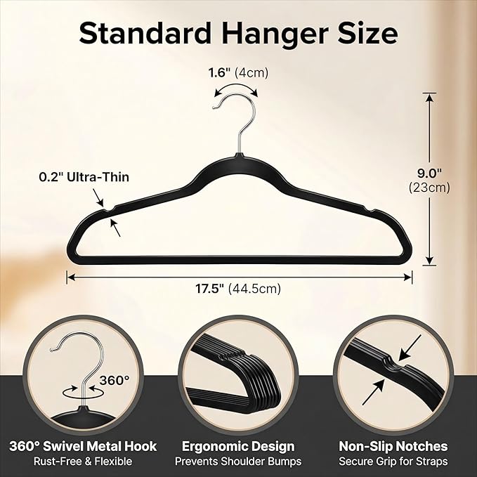 HOUSE DAY Quality Plastic Hangers 100 Pack - Heavy Duty Non-Velvet Hangers with Non Slip Notches & 360° Swivel Hook - Slim Space Saving Clothes Hangers Ideal for Coats Shirts Jackets Dresses (Black)