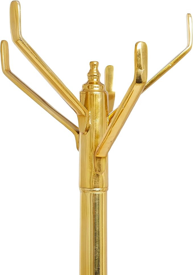 Deco 79 Aluminum Metal 4 Hook Coat Rack, 15" x 15" x 69", Gold
