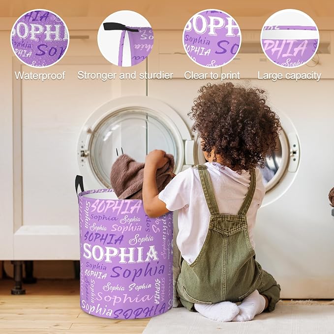 Custom Name Laundry Hamper, Personalized Laundry Basket with Name for Baby Boys Girls, Customized Collapsible Dirty Clothes Hamper Storage with Handles for Bedroom Bathroom Dorm Room Decor