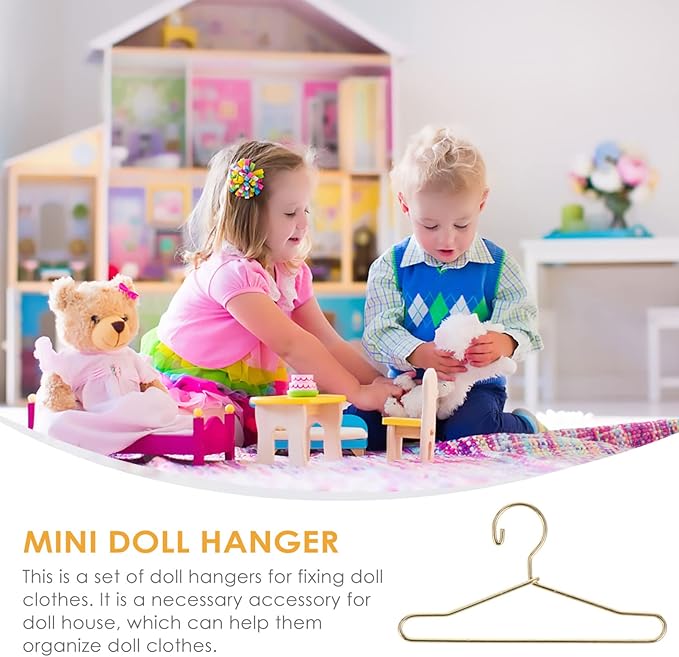 Coat Hanger 20 Pcs Doll Clothes Hangers Miniature Wire Hangers, Metal Hangers for Doll Dress Necklaces (6.5CM Golden) Clothes Hanger