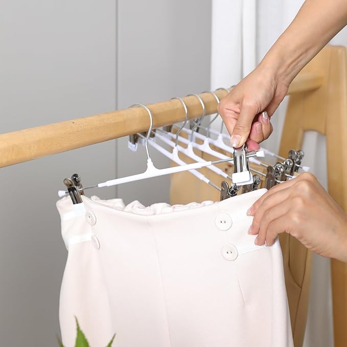 CAYUGIN-Non-Marking Anti-Slip Pants Hanger, Space-Saving Pants Clip and Skirt Clip, Jeans and Long Pants Hanger, Clothes and Pants Clip for Various Shorts and Casual Pants, Durable. (10, White)