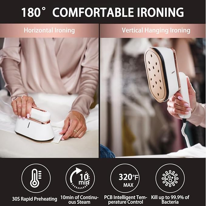 Portable Travel Steamer, 1200W Handheld Home Clothing Wrinkle Remover, Large Steam Clothing Steamer with PCB Intelligent Temperature Control System,18g/min,110ML,Suitable for Home,Travel&Dorm (White)